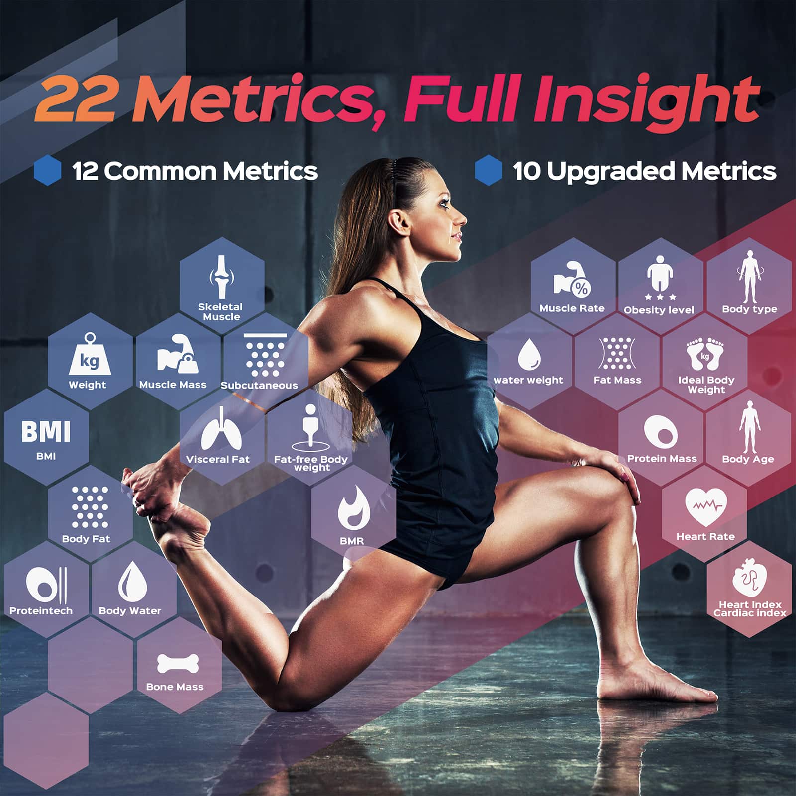 0.01kg/0.02lb TFT Color Display ITO Surface 22 Body Composition smart body fat scale Lescale F10 