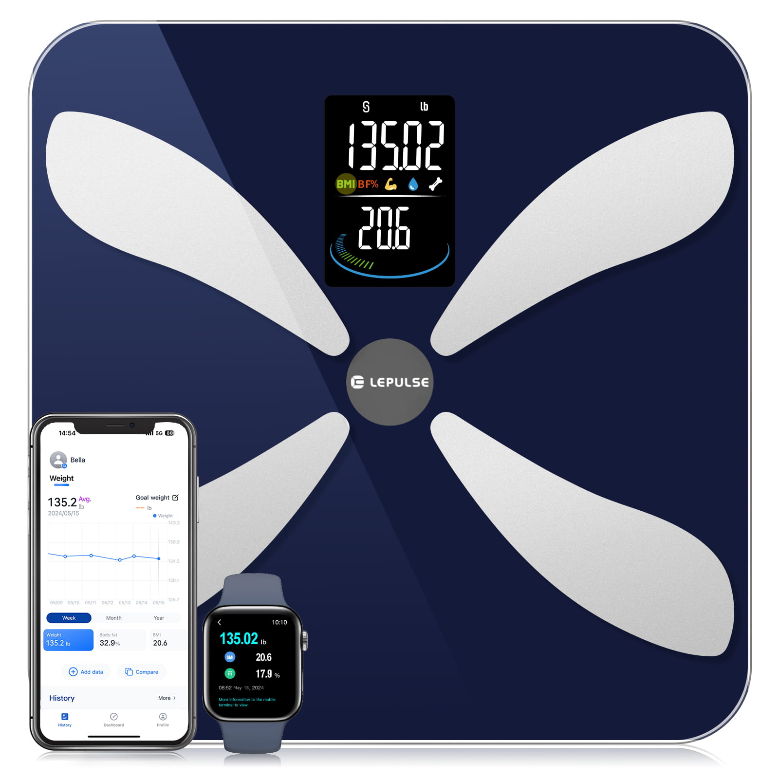 3.57 inch Color VA Screen Large Display Bathroom Scale 400 lb x 0.1lb Lepulse F3