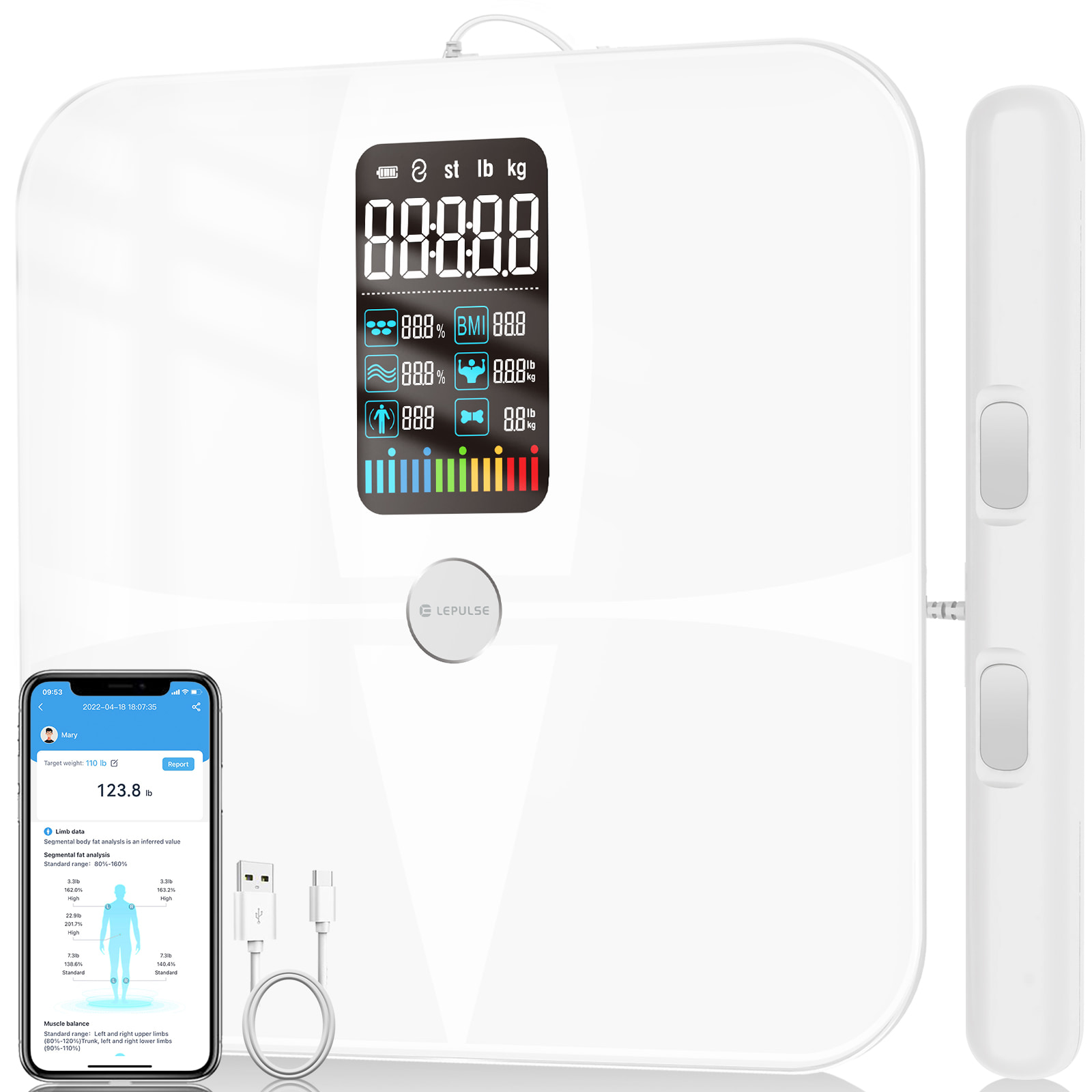 Professional DEXA Handheld 8 Electrodes Body Fat Scale 20 Body Composition Lepulse P1