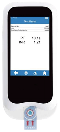 Handheld Blood Coagulation Analyzer showing testing results